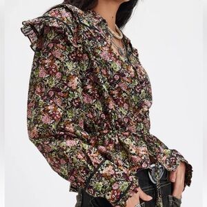 Free People Printed Daybreak Blouse Gorgeous! Size Medium NWT